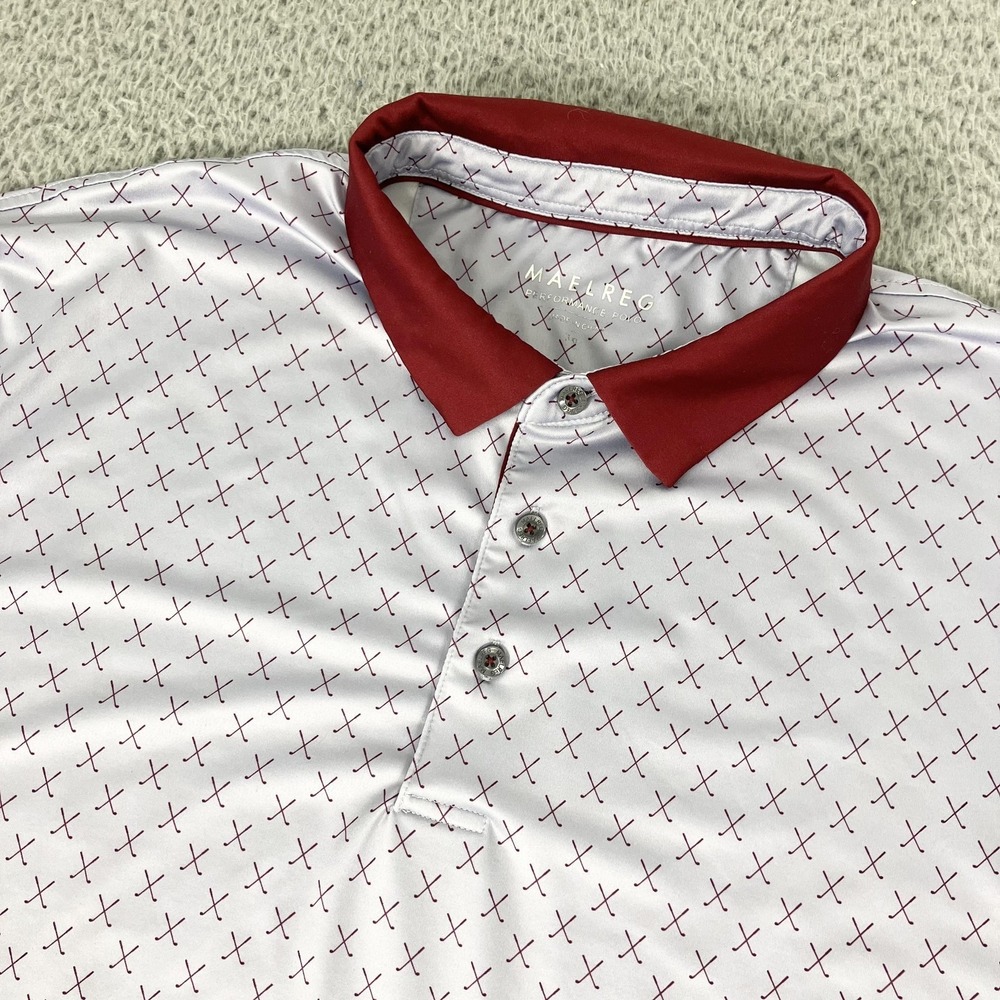 MAELREG Polo Shirt Mens 2XL Golf Club‎ Print Performance Stretch Athletic